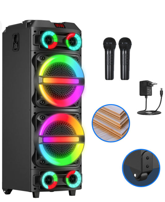 Alfamonla Gran Altavoz Inalámbrico Bluetooth Con Micrófono Y Eq, Subwoofer Karaoke Altavoz Exterior, Portátil Recargable Bocinas Grandes Amplificada Baffle, Soporte Bt/usb/tf/aux/fm/tws/mic