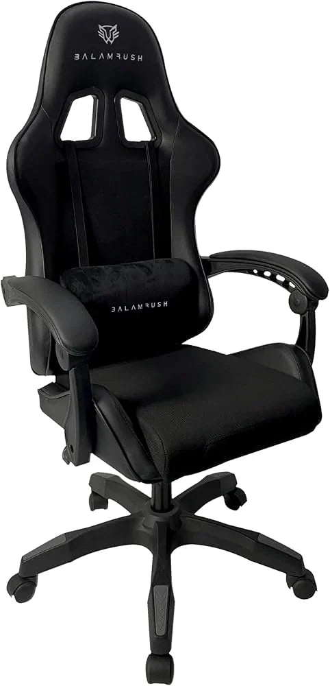 Balam Rush Silla Gamer Power Rush V2 Black Edition Mediana Tela y Piel Reclinable Negro