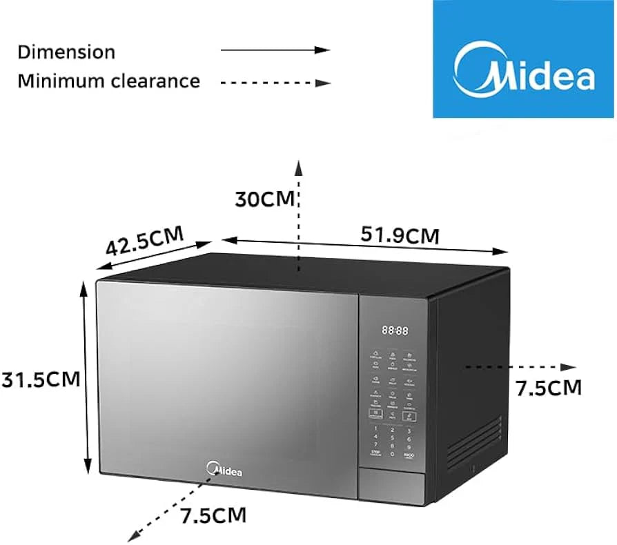 Midea MMDK14S2MB Horno de Microondas 1.4 Pies Cúbicos 40L SmartECO Negro Puerta Espejo