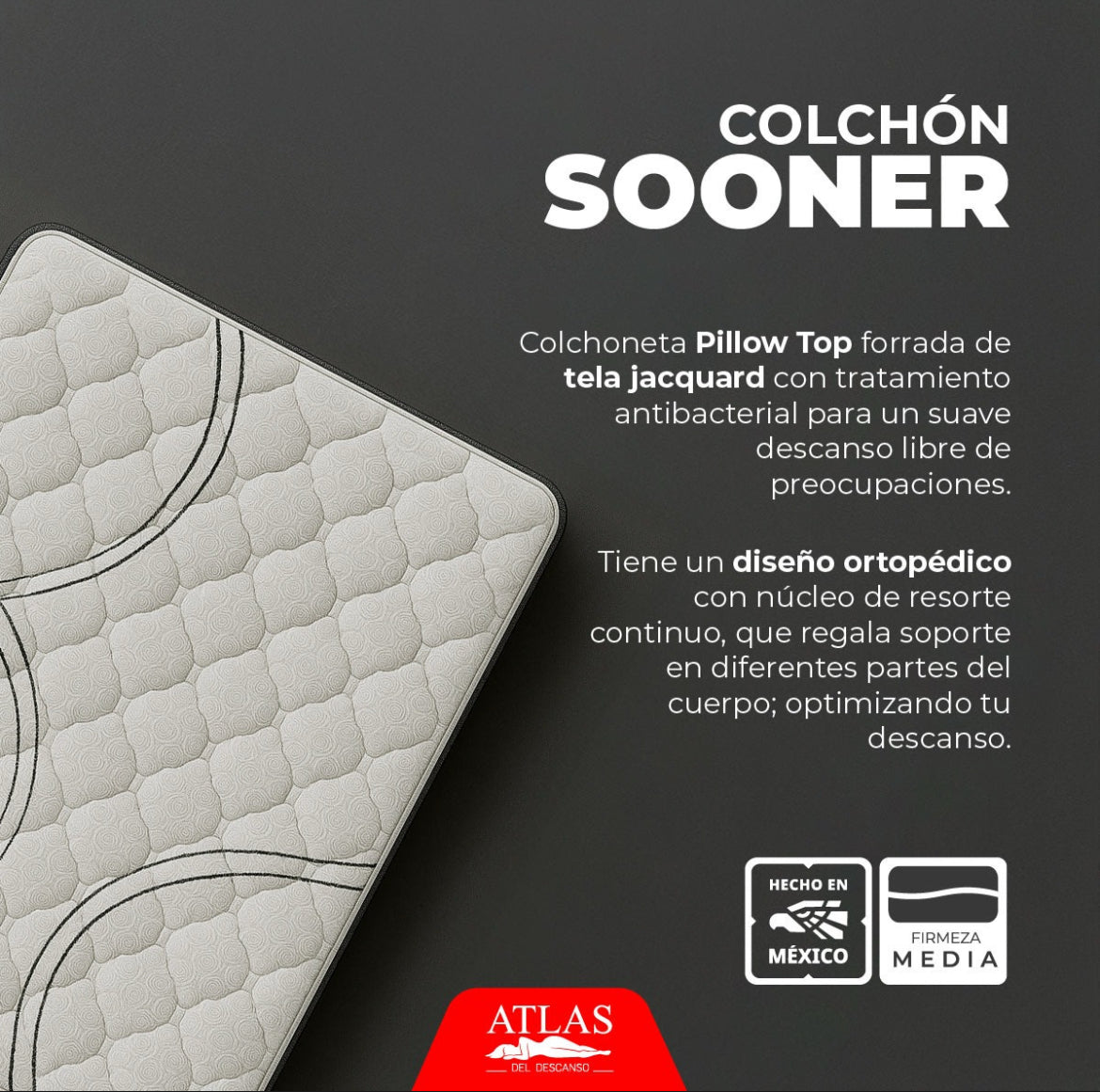 Colchón Matrimonial Atlas Sooner + 2 Almohadas Spring Air Color Negro