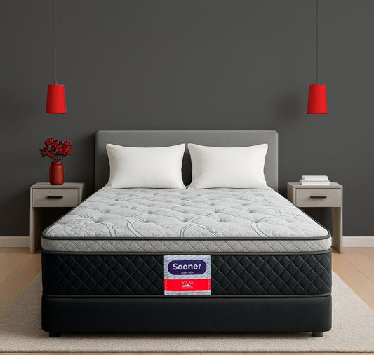 Colchón Matrimonial Atlas Sooner + 2 Almohadas Spring Air Color Negro