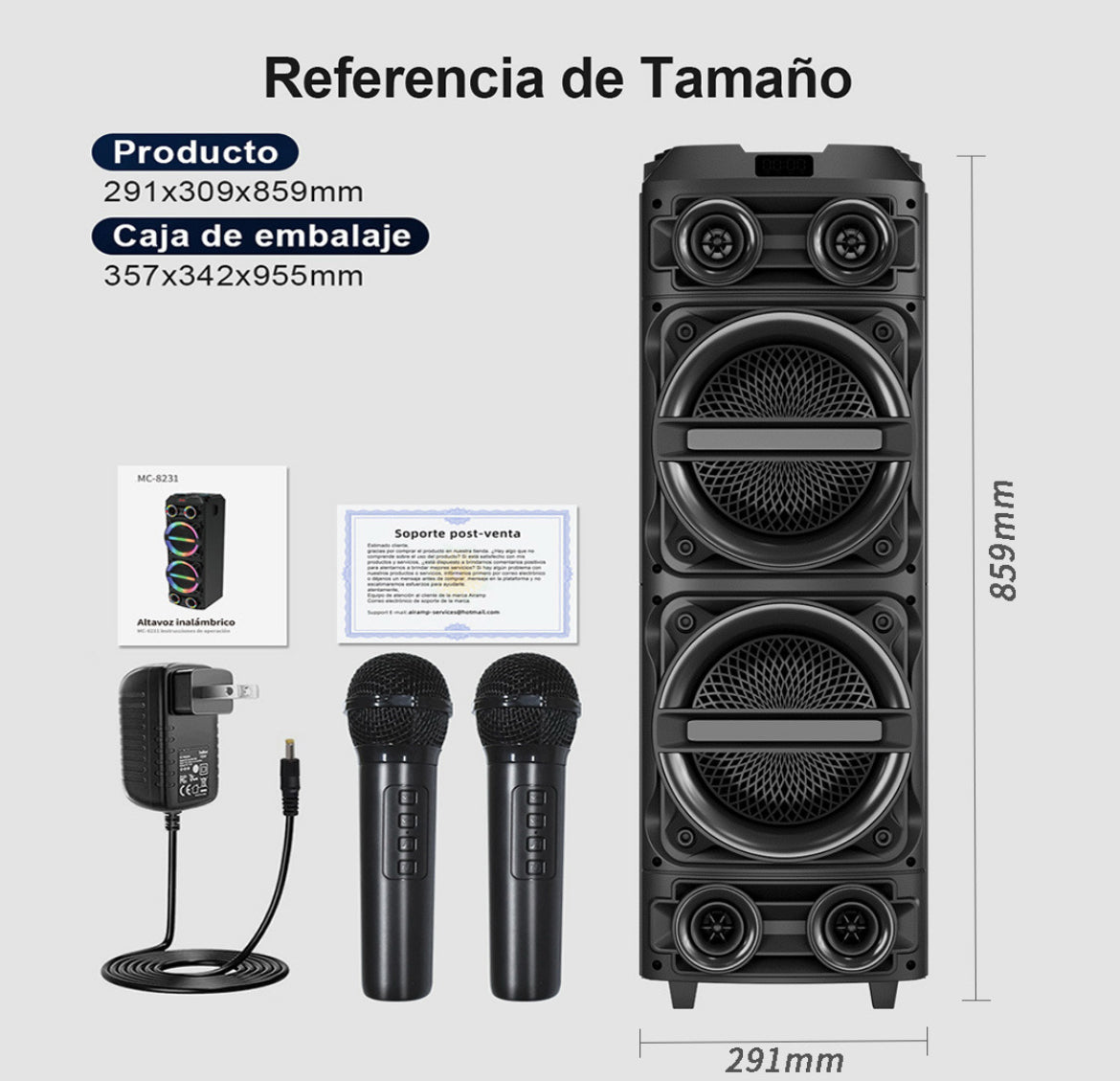 Alfamonla Gran Altavoz Inalámbrico Bluetooth Con Micrófono Y Eq, Subwoofer Karaoke Altavoz Exterior, Portátil Recargable Bocinas Grandes Amplificada Baffle, Soporte Bt/usb/tf/aux/fm/tws/mic
