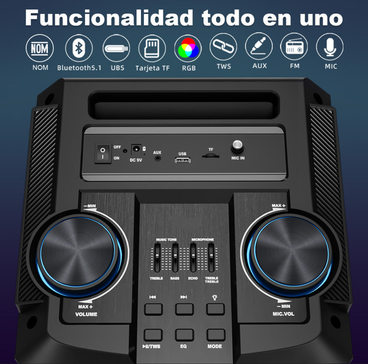 Alfamonla Gran Altavoz Inalámbrico Bluetooth Con Micrófono Y Eq, Subwoofer Karaoke Altavoz Exterior, Portátil Recargable Bocinas Grandes Amplificada Baffle, Soporte Bt/usb/tf/aux/fm/tws/mic